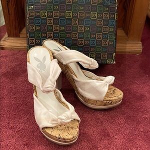 Vintage Playboy magazine, cork, and canvas heels size 6 1/2